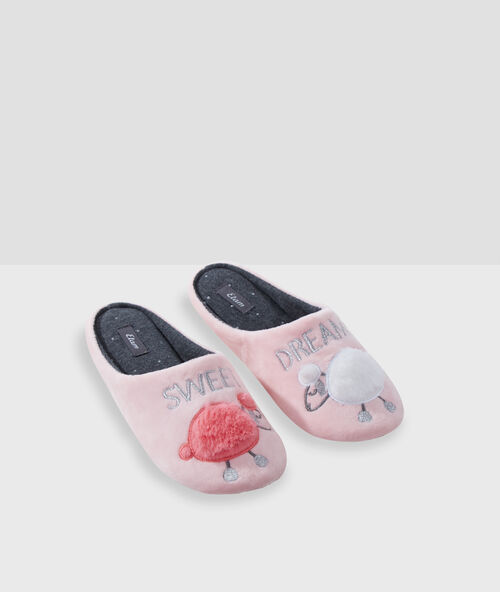 Zapatillas destalonadas ovejitas rosa.