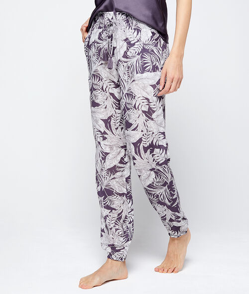 Pantalón de satén estampado hojas Pantalón de satén estampado hojas