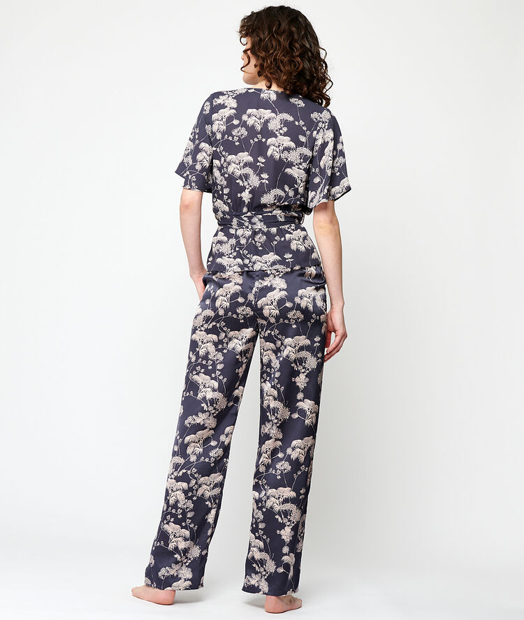 Pantalón talle alto de satén azul marino.
