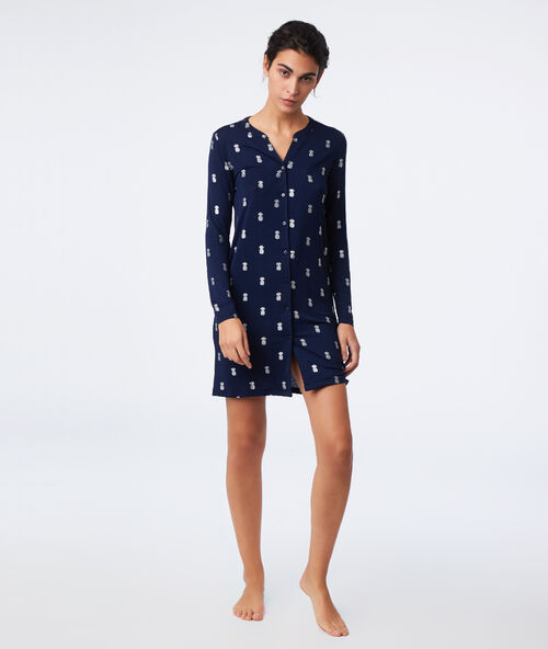 Camisón abotonado estampado de piñas azul marino.