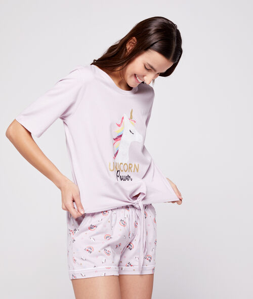 Pantalón corto estampado unicornio Pantalón corto estampado unicornio