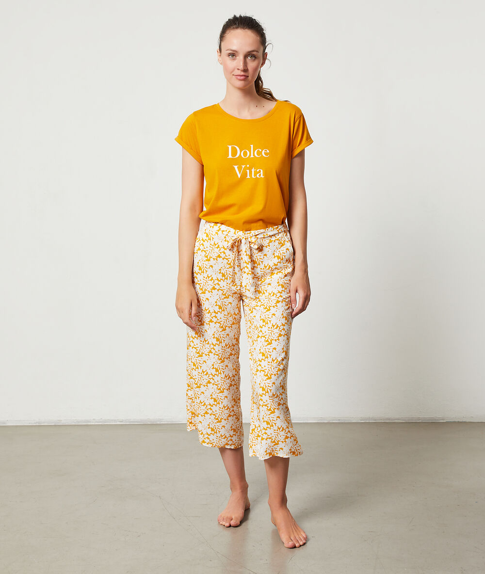 Pantalón 7/8 estampado floral c.ocre.