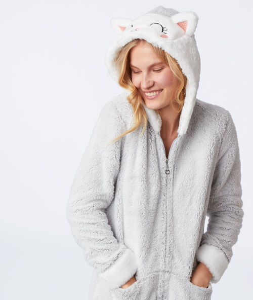 Chaqueta larga tejido peluche gato c.gris.