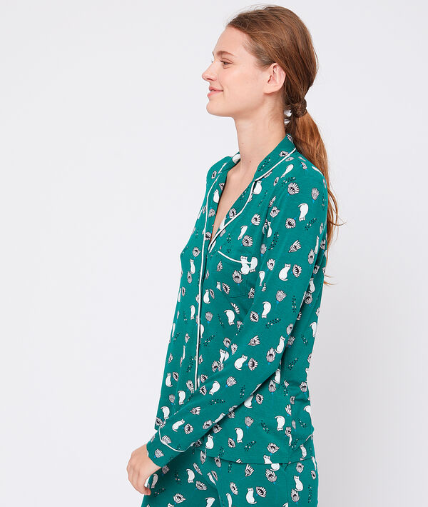 Camisa pijama estampado felinos. Viscosa ecoresponsable Camisa pijama estampado felinos. Viscosa ecoresponsable