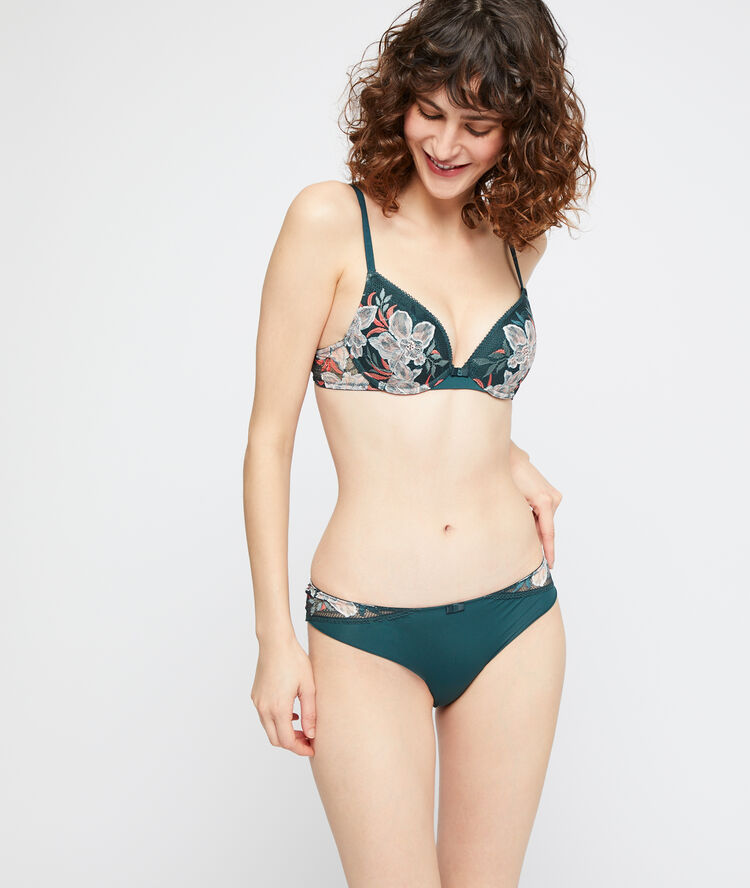 Sujetador push up de encaje, bordados florales. copa b-c verde.