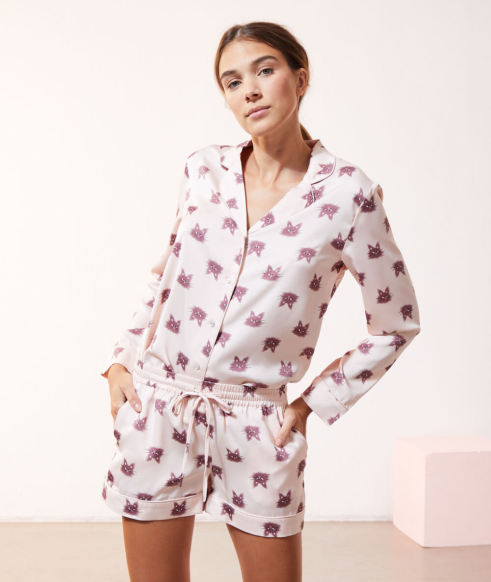 Camisa pijama estampado gatos rosa.