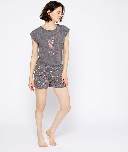 Pantalón corto estampado plumas antracita.