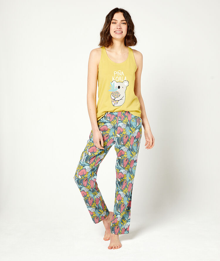 Pantalón largo estampado floral caqui.