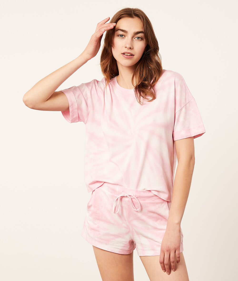 Camiseta manga corta tie-dye fucsia.