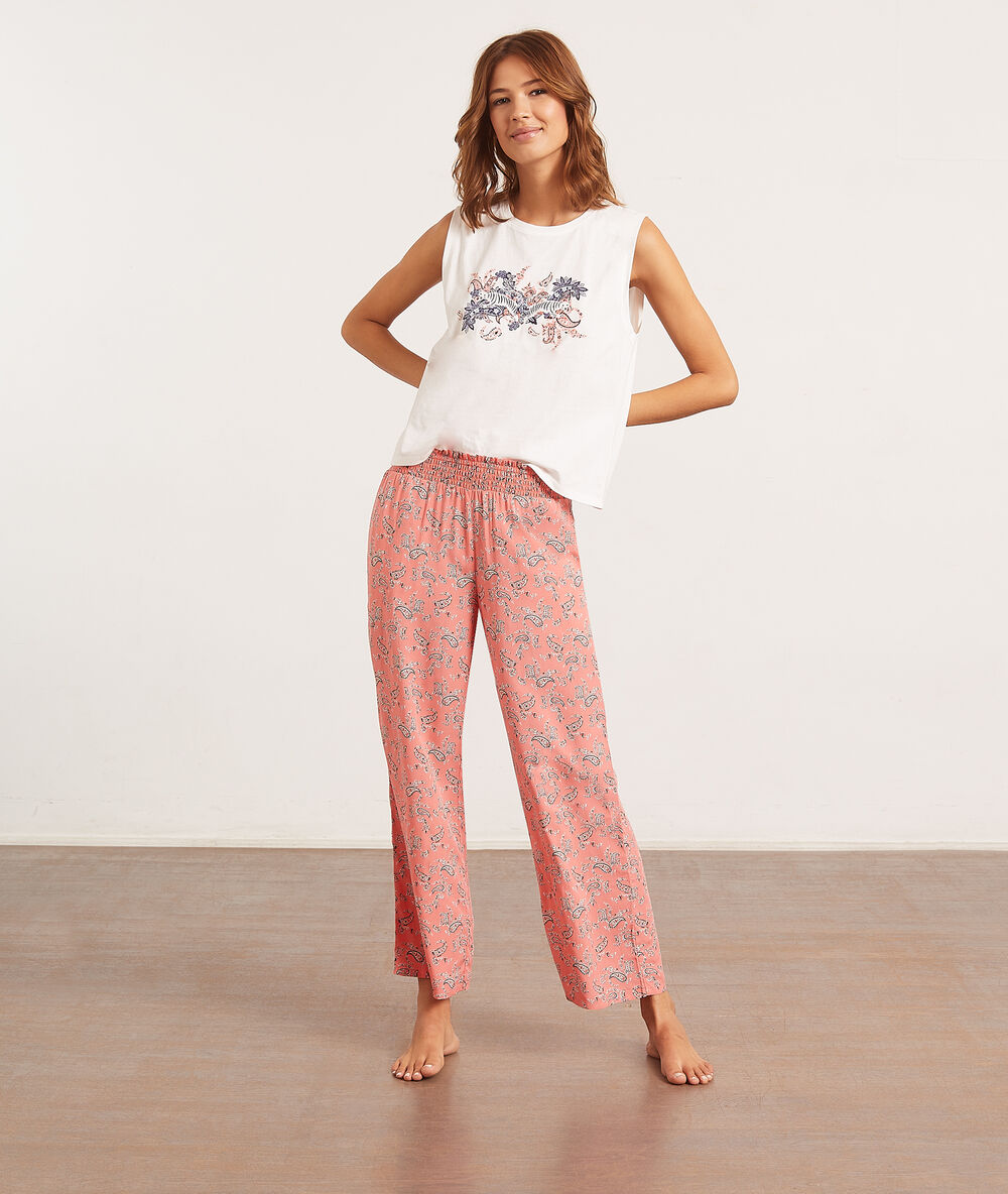 Pantalón 7/8 estampado bandana coral.
