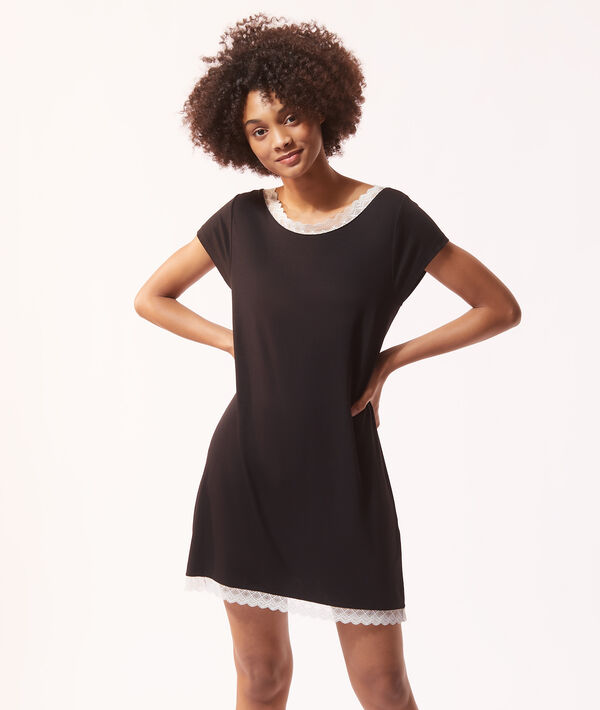Camisón de viscosa y encaje Camisón de viscosa y encaje;${refinementColor}