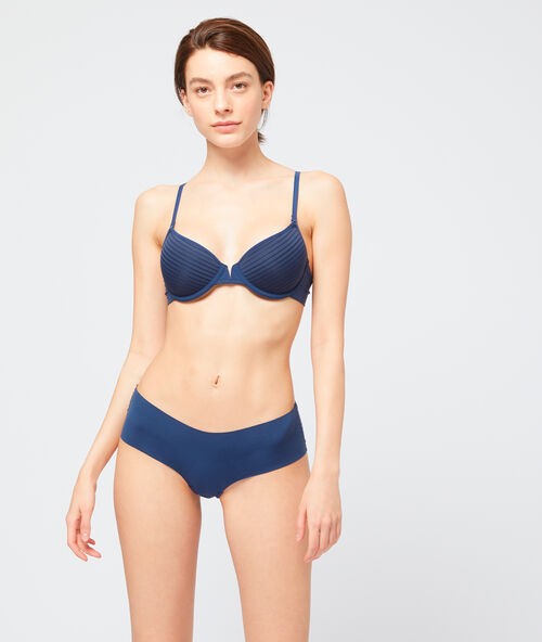 Braguita de microfibra, dos texturas azul marino.