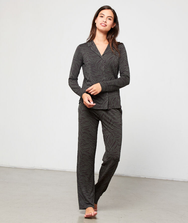 Pantalón pijama estampado cebra caqui.