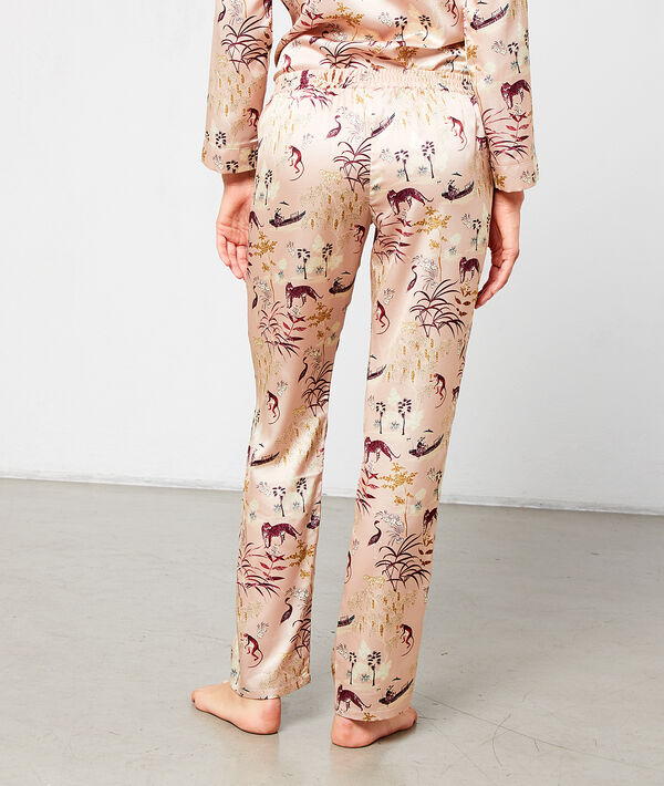 Pantalón de satén estampado oriental Pantalón de satén estampado oriental