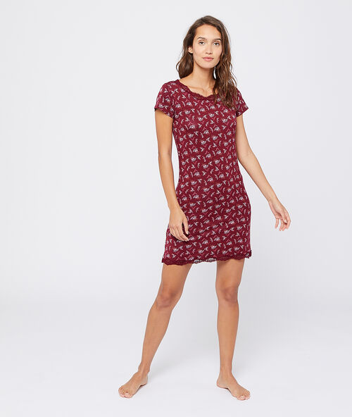 Camisón de viscosa estampado floral burdeos.