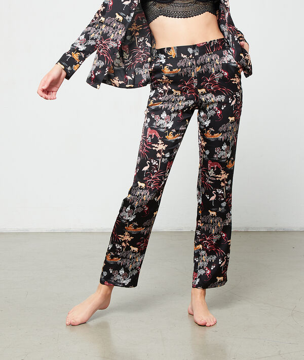 Pantalón de satén estampado oriental Pantalón de satén estampado oriental