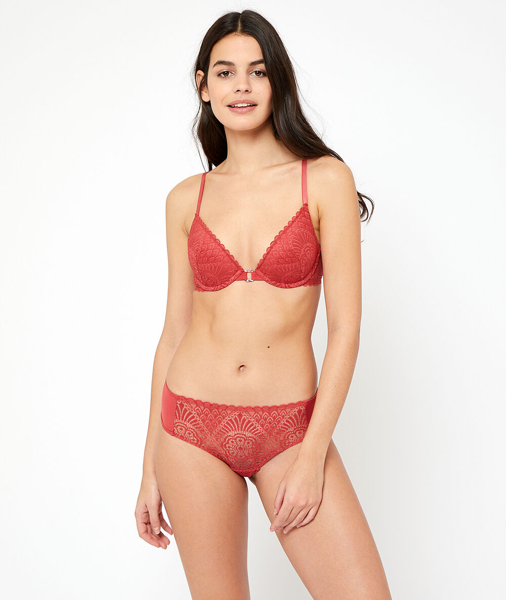 Sujetador push up de encaje floral. copa b-c rojo.