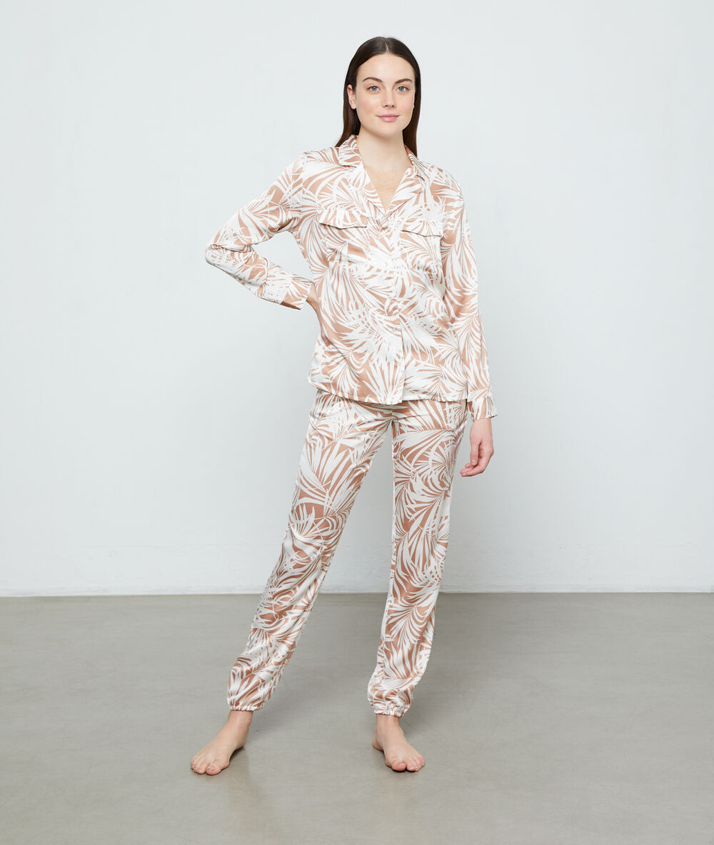 Pantalón estampado hojas c.beige.