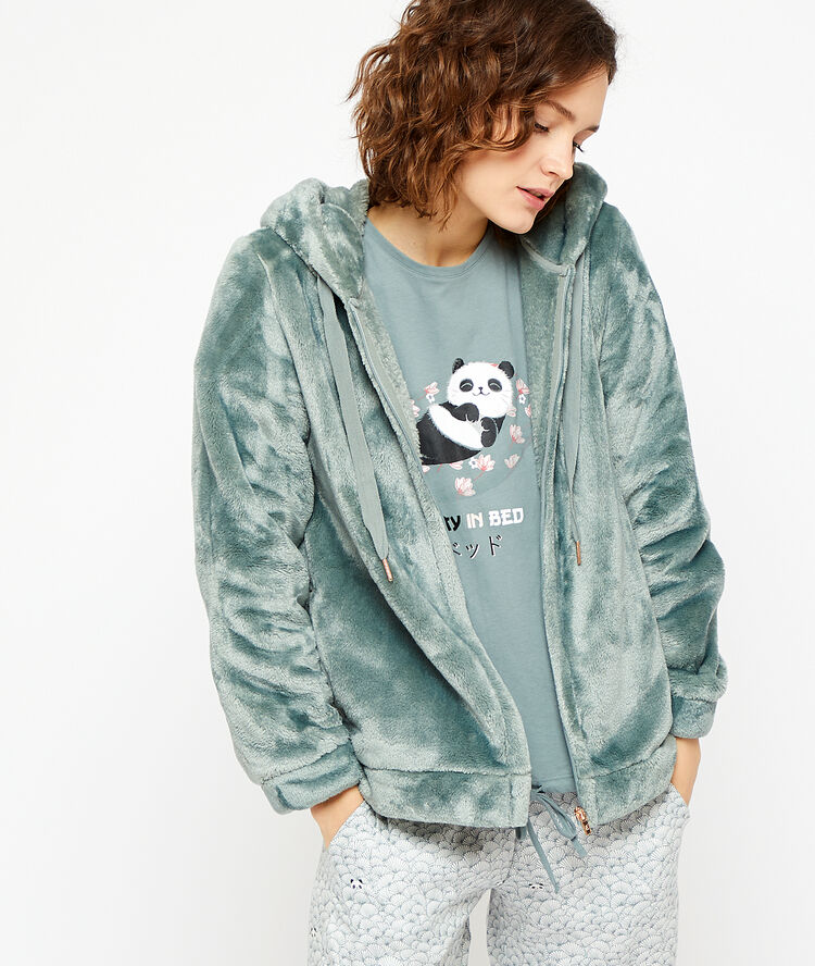 Veste chat en doudou kaki.