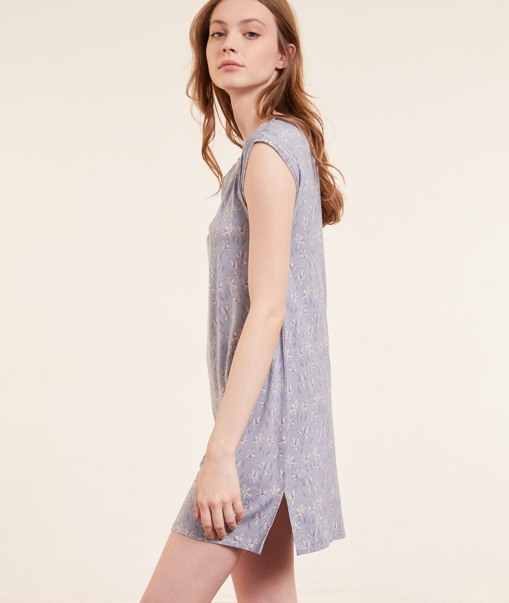Camisón sin mangas viscosa, estampado floral lila grisáceo.