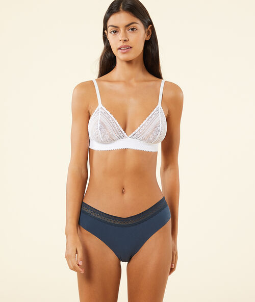 Culote de algodón, motivos de encaje azul marino.