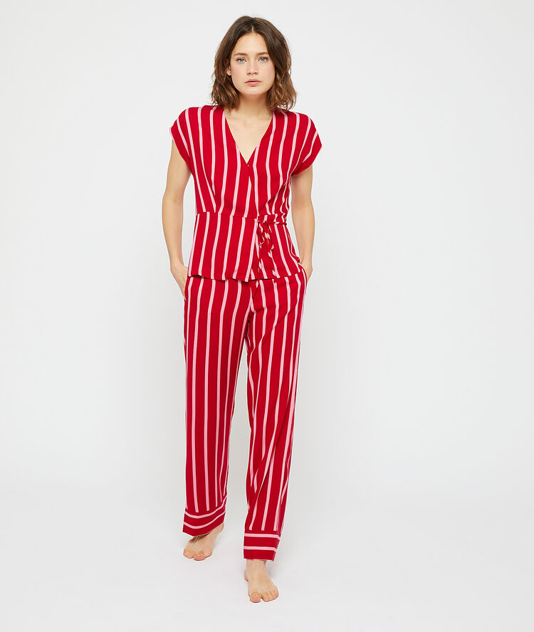 Pantalón pijama estampado de rayas rojo/blanco.
