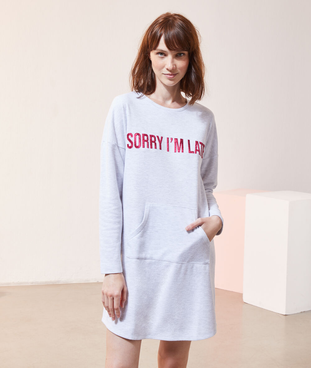 Camisón 'sorry i'm late' c. gris.