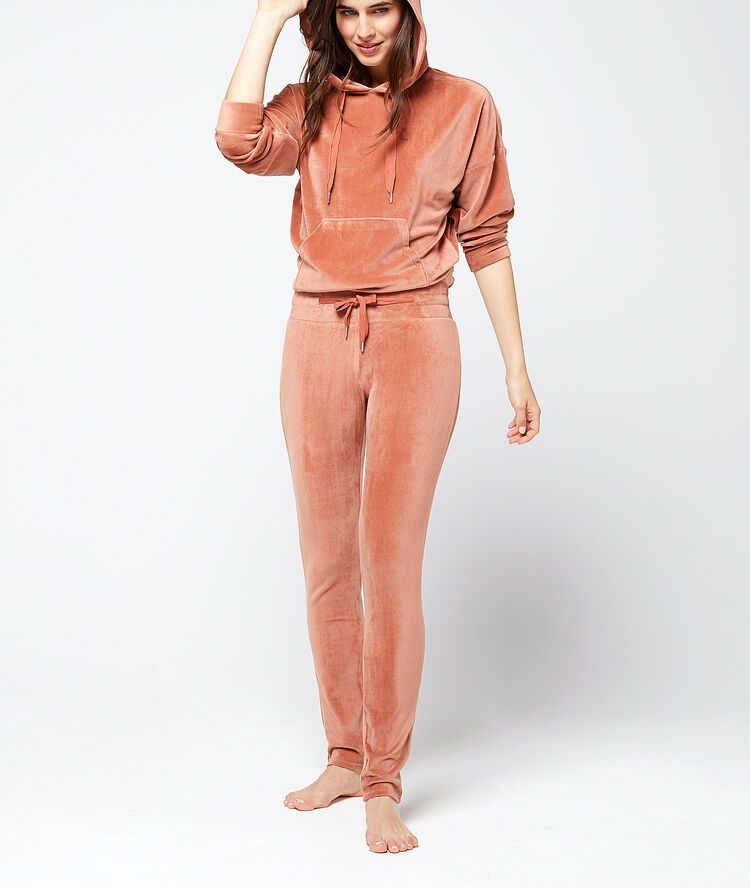 Pantalón homewear terciopelo rojo teja.