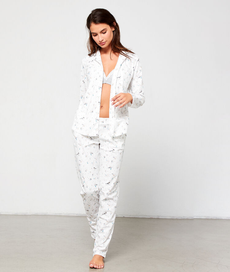 Camisa pijama estampado pájaros crudo.