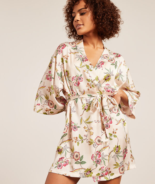 Kimono de satén, estampado floral Kimono de satén, estampado floral;${refinementColor}