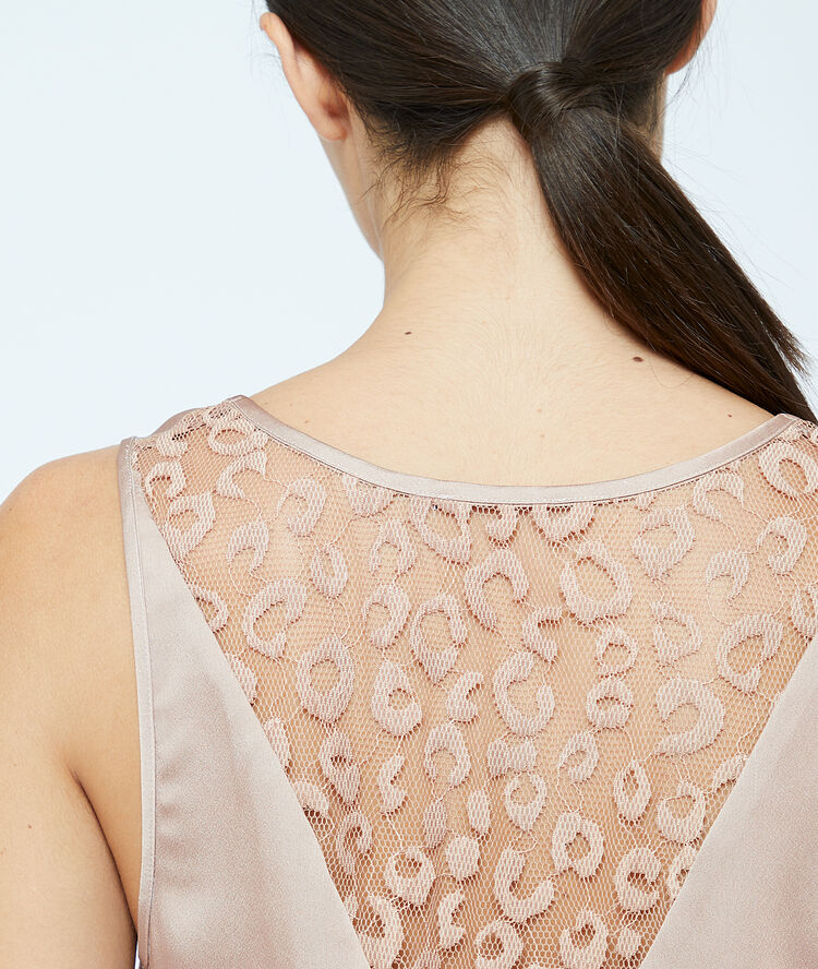 Top de satén y encaje, estampado leopardo c.beige.