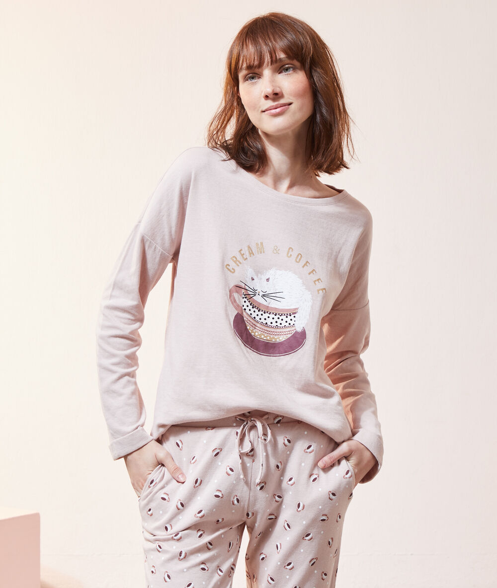 Camiseta estampada 'cream y coffee' rosa.