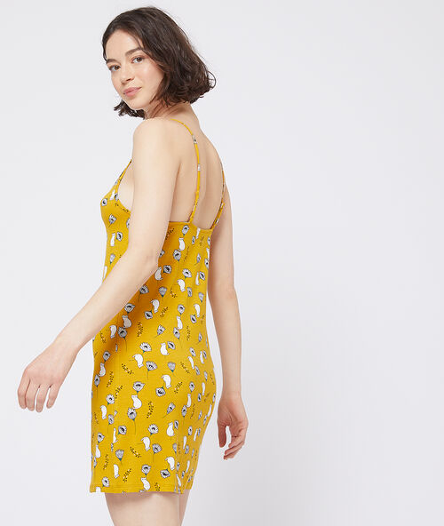 Camisón estampado algodón orgánico amarillo.