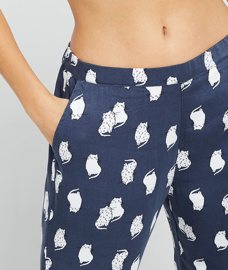 Pantalón pijama estampado gatos azul.