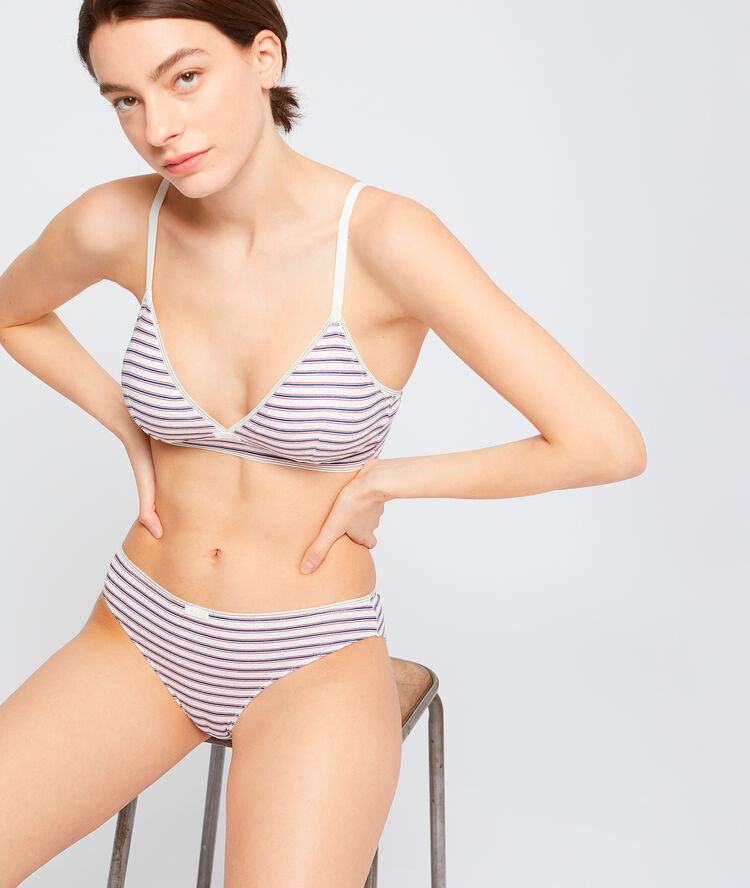 Braguita de algodón, estampado finas rayas crudo.