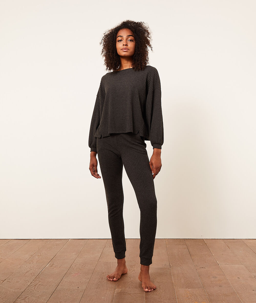 Pantalón jogger, tejido canalé antracita.