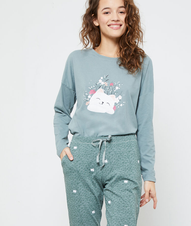 Pantalón estampado gatos caqui.