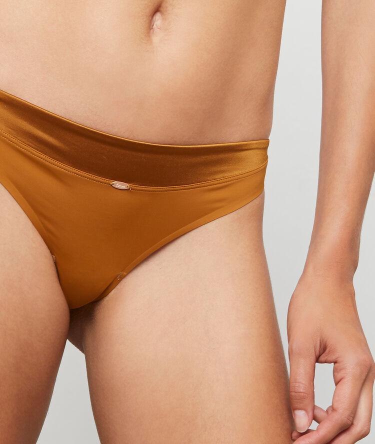 Tanga de microfibra dos texturas bronce.