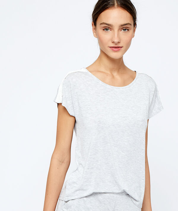 Camiseta de viscosa y encaje Camiseta de viscosa y encaje;${refinementColor}