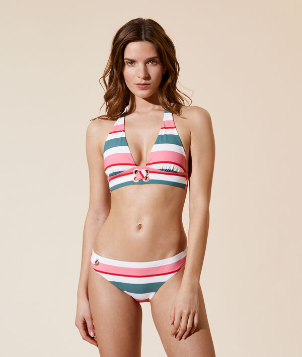 Sujetador bikini triángulo estampado de rayas, copas extraíbles Sujetador bikini triángulo estampado de rayas, copas extraíbles;${refinementColor}