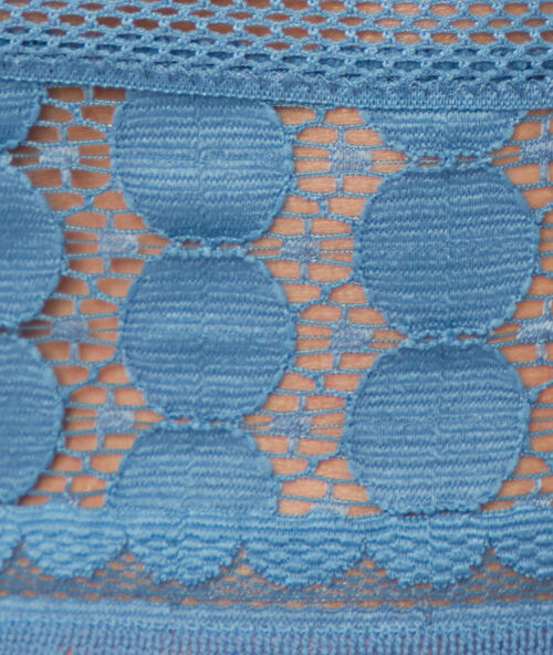 Tanga de encaje geométrico azul.
