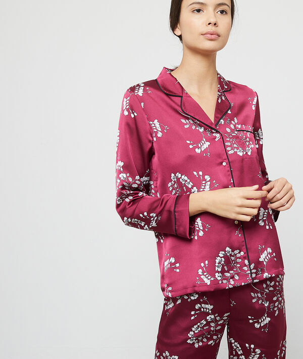 Camisa pijama de satén estampado floral Camisa pijama de satén estampado floral