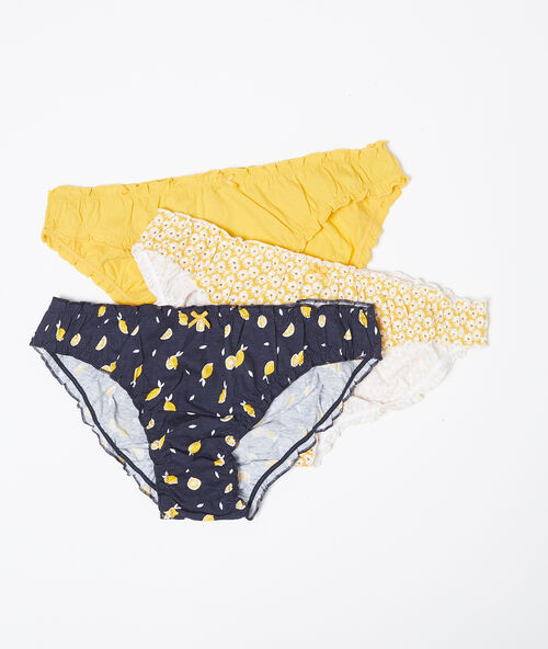 Lote de 3 braguitas algod&oacute;n estampadas amarillo.