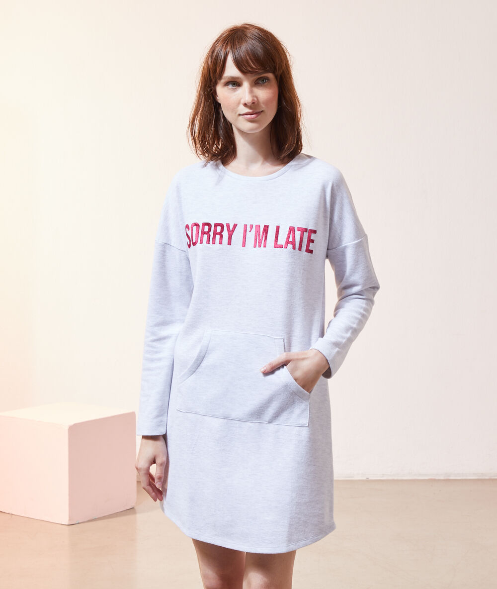 Camisón 'sorry i'm late' c. gris.