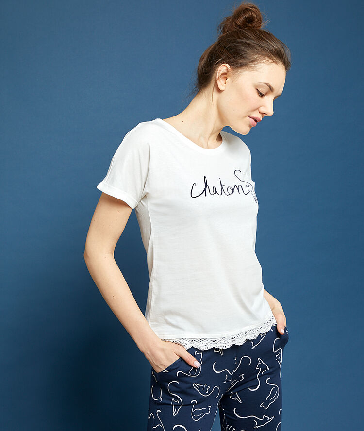 Camiseta estampado 'chaton' crudo.