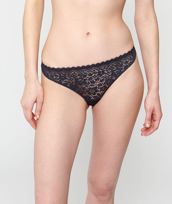 Tanga de encaje y microfibra Tanga de encaje y microfibra;${refinementColor}