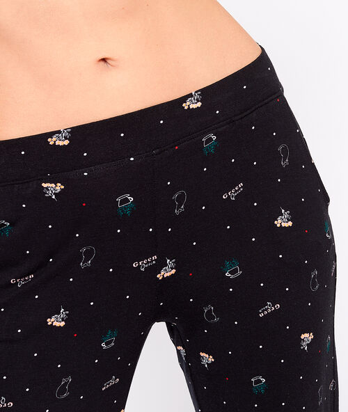 Pantalón estampado felinos. viscosa ecoresponsable negro.