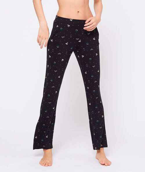 Pantal&oacute;n estampado felinos. viscosa ecoresponsable negro.