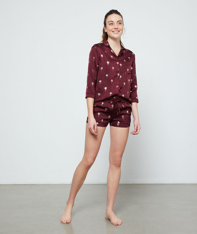 Camisa pijama estampado palmeras rojo teja.
