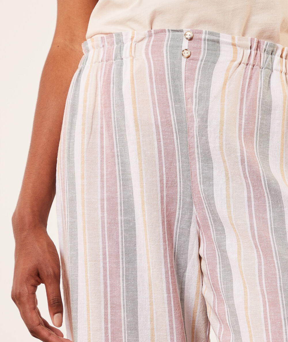 Pantalón pijama 7/8 estampado de rayas multicolor.